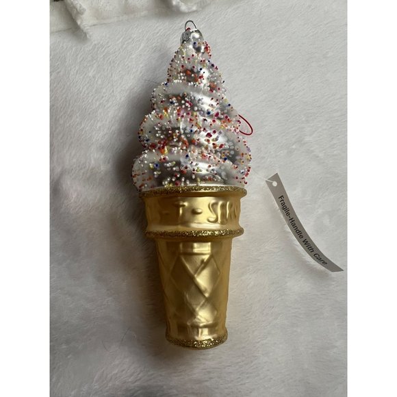 Robert Stanley Blown Glass Sprinkled ICE CREAM Cone Christmas Ornament - Picture 5 of 6